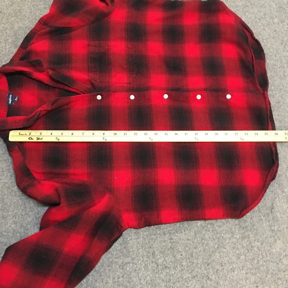 GapBody Pajama Top Women XL Red Black Buffalo Plaid Flannel Cotton Button Down